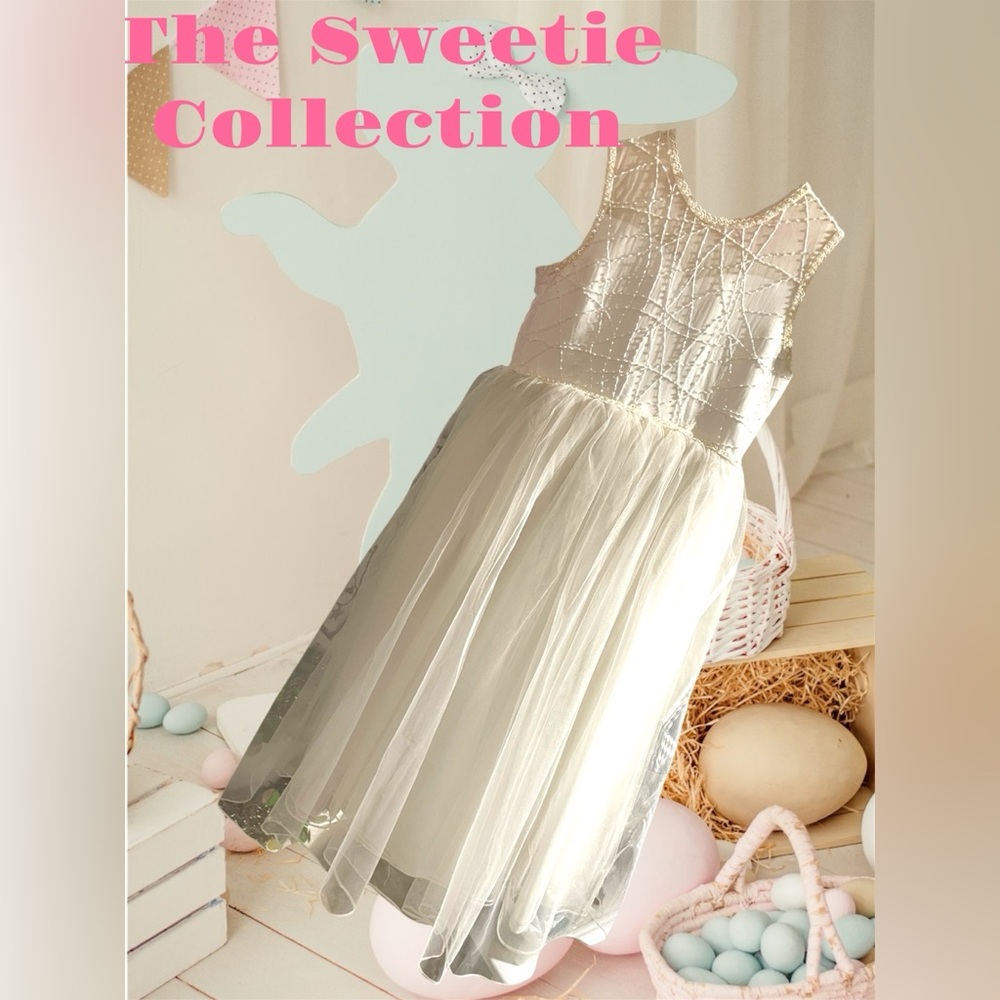 The Princess Easter dress Girls Size 6 White Satin & layers of tulle Embroidery